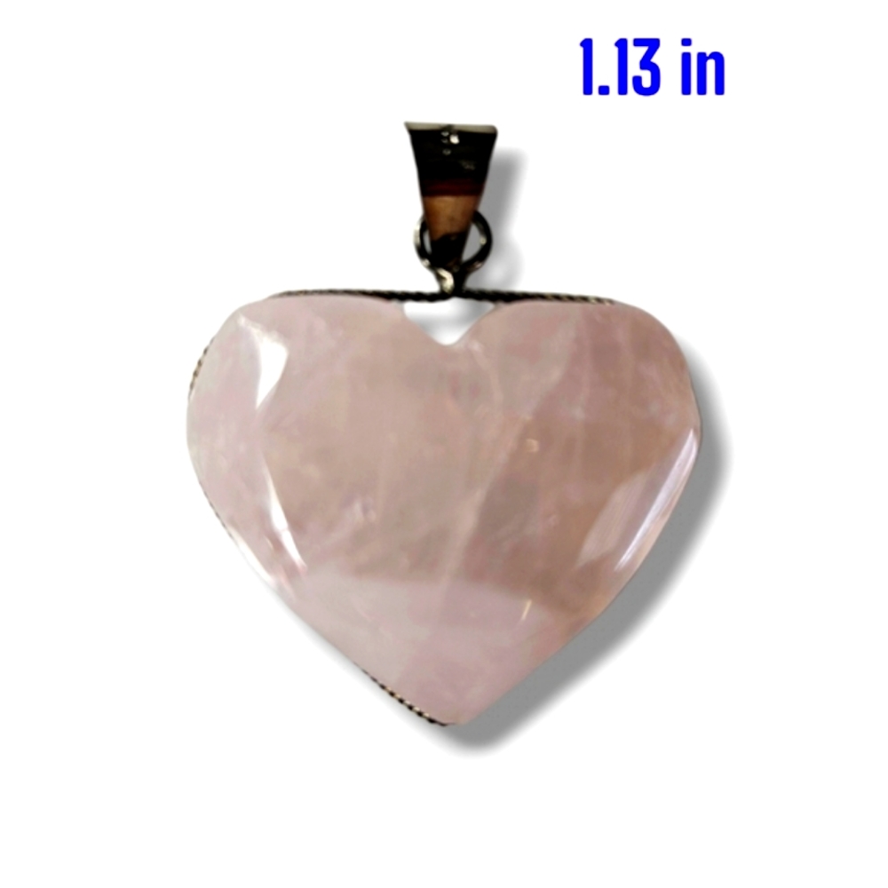 Authentic 1.13" Faceted Rose Quartz Heart Silver Pendant from Teothihuacan MX